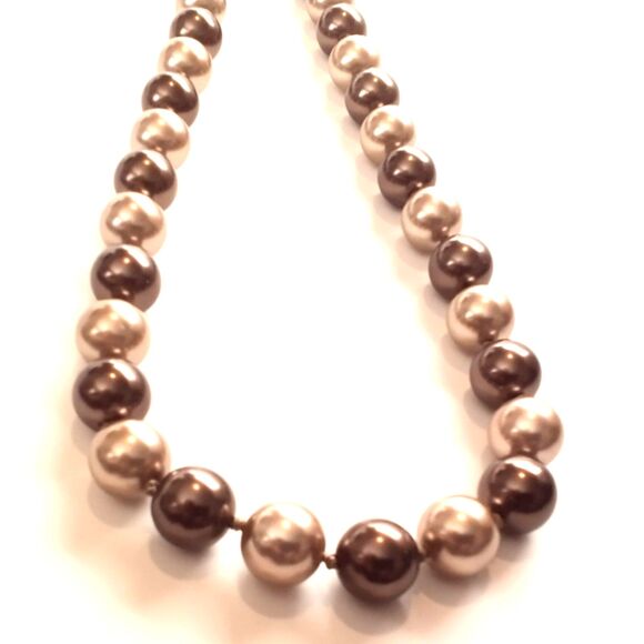 RMN Signed Champagne and Brown Hand Knotted Faux Pearl Necklace * - Picture 5 of 5